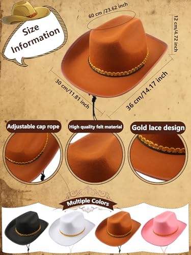 4 Pack Pinch Front Cowboy Hats for Adult Halloween Cosplay Dress Up