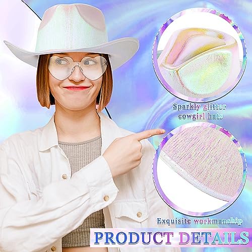 Xtinmee Sparkly Cowgirl Hat and Rimless Heart Sunglasses Set