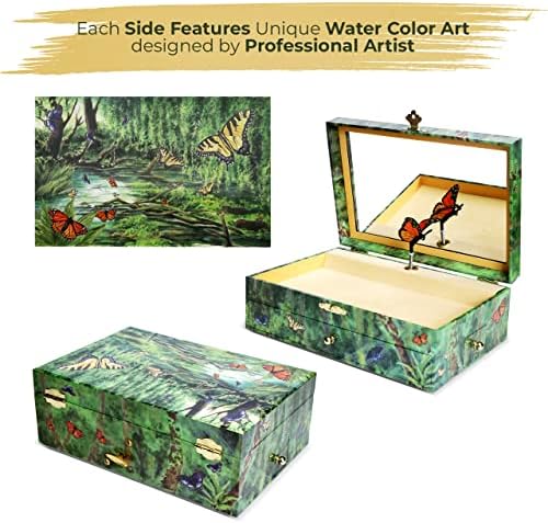 Musical Butterfly Jewelry Box with 3 Pullout Drawers