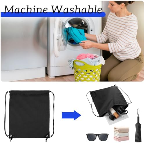 Prasacco 2 Pcs Drawstring Backpack Black for Men Women Sports Gym Travel Swimming Beach