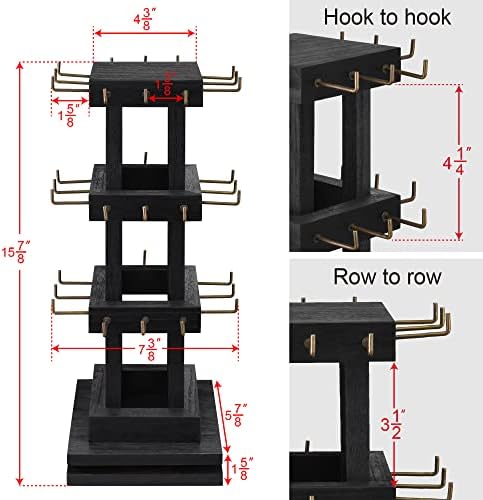 Ikee Design 36 Hooks Rotating Keychain Holder Display Stand - 3 Tier Jewelry Display Tree Stand Black Color