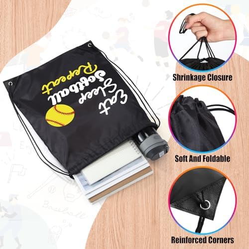 Windyun 16 Pcs Ball Drawstring Backpack Bulk Lightweight Bags Cinch Sacks Tote Softball