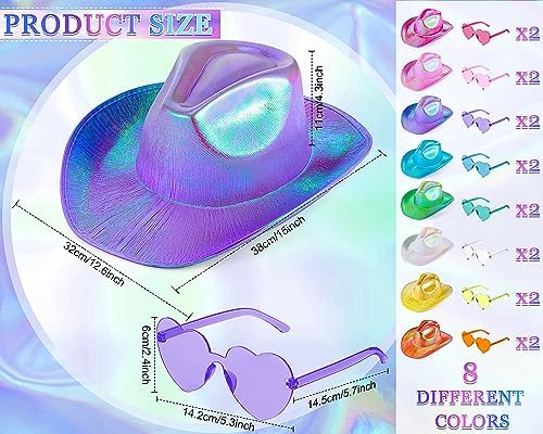 Xtinmee Sparkly Cowgirl Hat and Rimless Heart Sunglasses Set