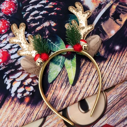 TULOBI Glitter Christmas Elk Headbands for Women and Girls