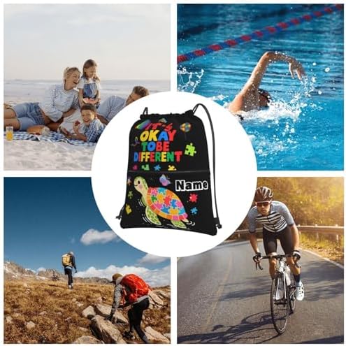 Custom Name Drawstring Backpack with Autism Awareness Pattern