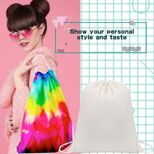 15 Pcs White Cotton Drawstring Bags for Tie Dye DIY