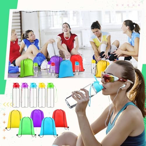 60 Piece Plastic Water Bottle and Drawstring Backpack Set