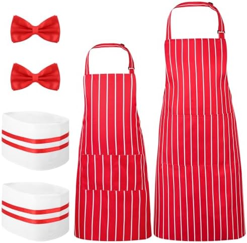6 Pcs 1950s Waiter Costume Kit with Apron Chef Hat Red Bow Ties