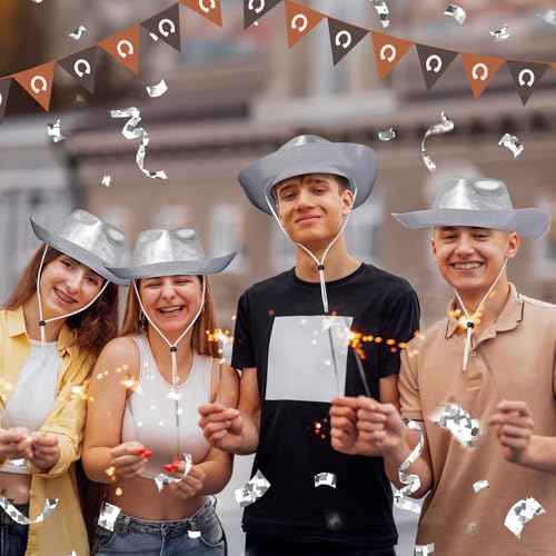 Shyyween Glitter Wide Brimmed Cowgirl Party Hat Set for Men Women