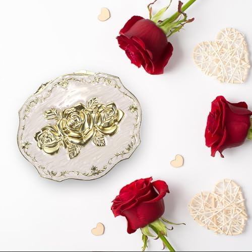 ELLDOO Vintage Music Box Beige Metal Jewelry Storage Organizer