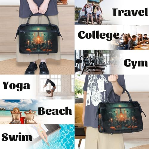 Halloween Pumpkin Candle Print Travel Gym Bag for Women Men