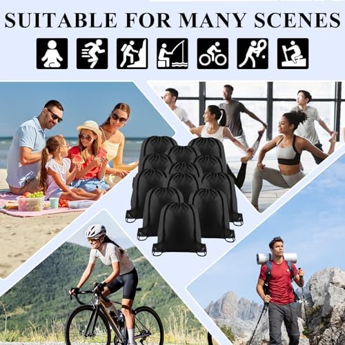 NACHLYNN 12-Piece Black Drawstring Backpack Set
