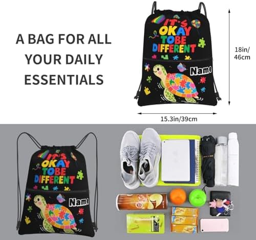 Custom Name Drawstring Backpack with Autism Awareness Pattern