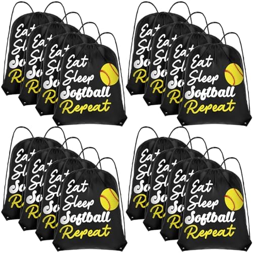 Windyun 16 Pcs Ball Drawstring Backpack Bulk Lightweight Bags Cinch Sacks Tote Softball