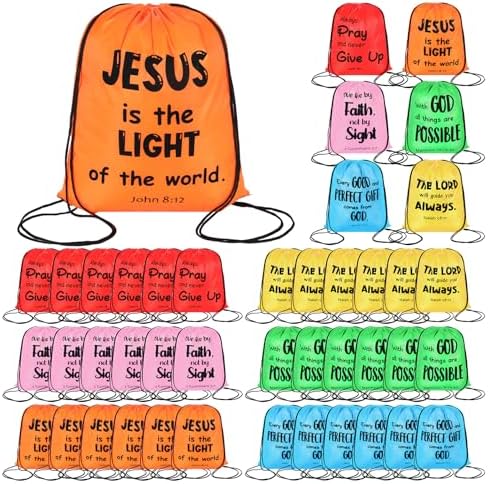 30 Pcs Christian Drawstring Backpacks for Church Gifts