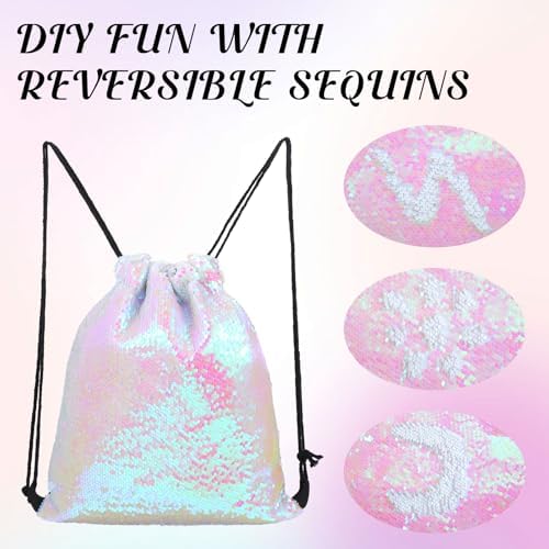 Pink Sequin Drawstring Backpack for Gym and Sports