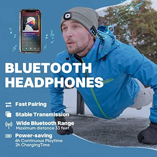 Bosttor Bluetooth Beanie with LED Light and Headphones