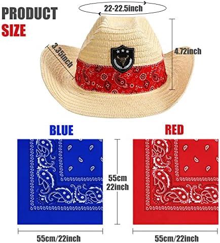 SATINIOR 12-Piece Straw Cowboy Hats and Bandanas Set