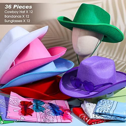 36 Pieces Adult Cowboy Hat with Bandanna and Heart Sunglasses Unisex Western Costume