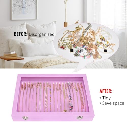 Velvet Necklace Display Jewelry Tray with 20 Hooks