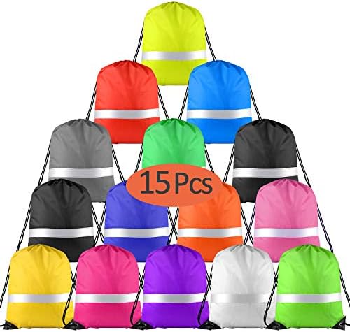 KUUQA 15 Pack Reflective Drawstring Bags for Yoga Gym Travel