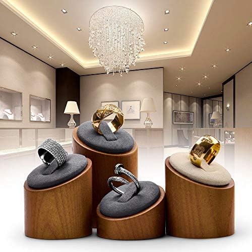 Oirlv Solid Wood 3 Pcs Ring Display Stand Showcase Jewelry Organizer Holder for Rings