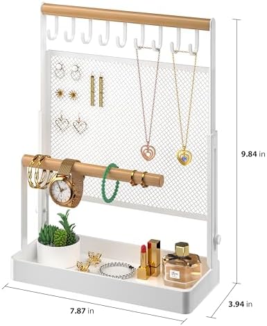 Jewelry Organizer Stand with 9 Hooks and Earring Net