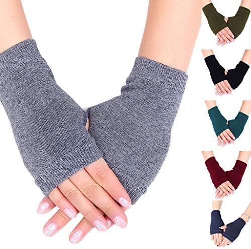 Unisex Cotton Knitted Fingerless Gloves with Stretchy Thumb Hole and Wrist Length for Winter