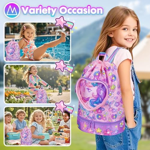 YOYTOO Drawstring Backpack for Girls - Unicorn Theme Waterproof Gym Bag
