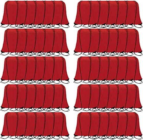 60 Pieces Red Drawstring Sports Backpack Bags for Women Men