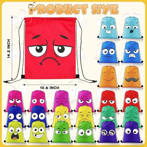 24 Pcs Emoticon Drawstring Backpack for Teens