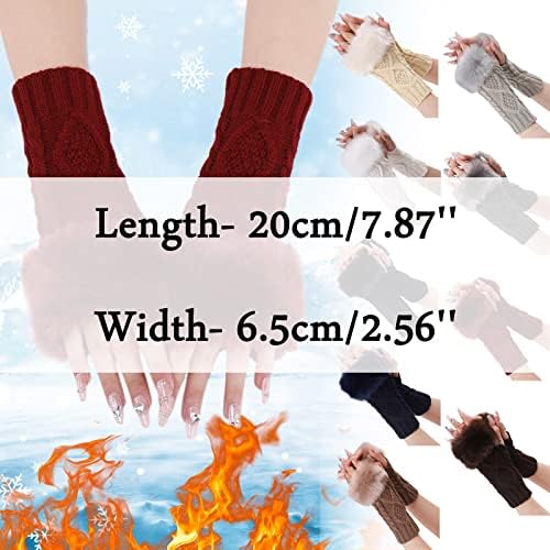 Womens Fingerless Gloves with Furry Cuff and Thumb Hole