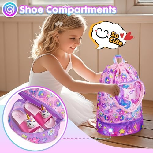 YOYTOO Drawstring Backpack for Girls - Unicorn Theme Waterproof Gym Bag