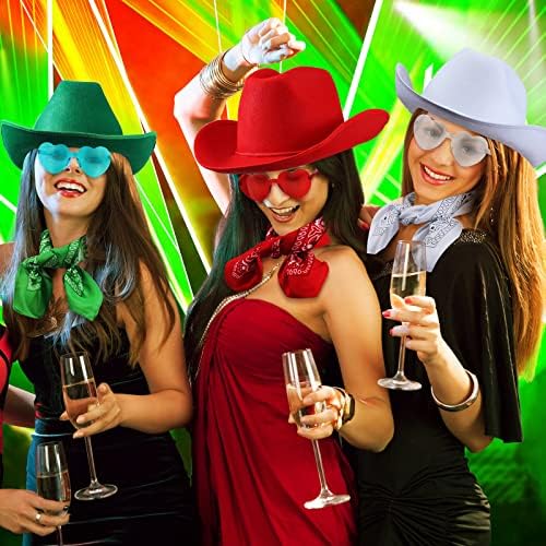 36 Pieces Adult Cowboy Hat with Bandanna and Heart Sunglasses Unisex Western Costume