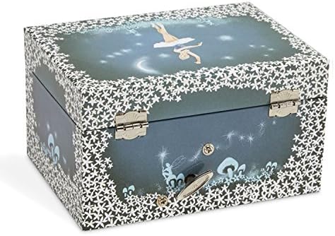 Jewelkeeper Girls Musical Jewelry Storage Box with Twirling Fairy Blue and White Star Design