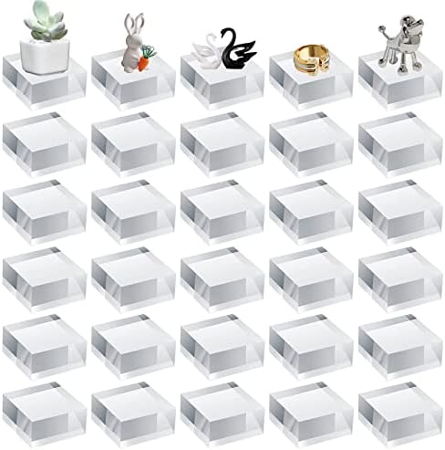 30pcs Acrylic Square Display Blocks - 2x2x1 Inches Clear Jewelry Stand Organizer