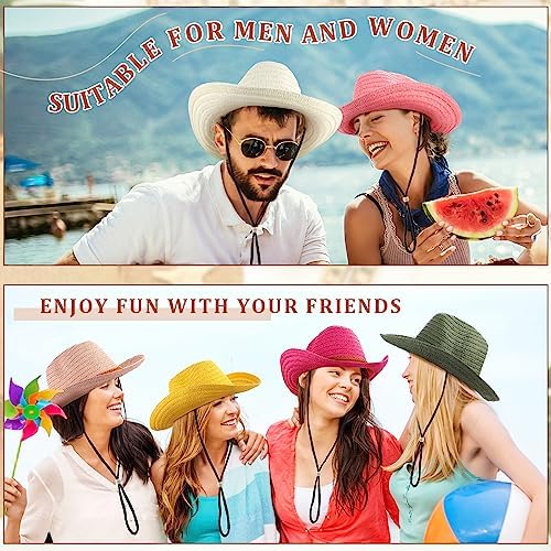 Suhine 15 Pcs Colorful Straw Cowboy Hat for Men Women