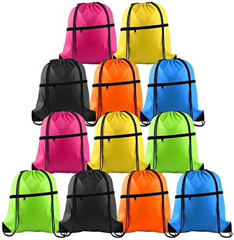 KUUQA 12Pcs Drawstring Gym Bag with Zipper Pocket