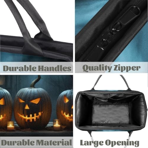 Halloween Pumpkins Candle Gym Bag for Men Women Waterproof Travel Duffel with Trolley Sleeve