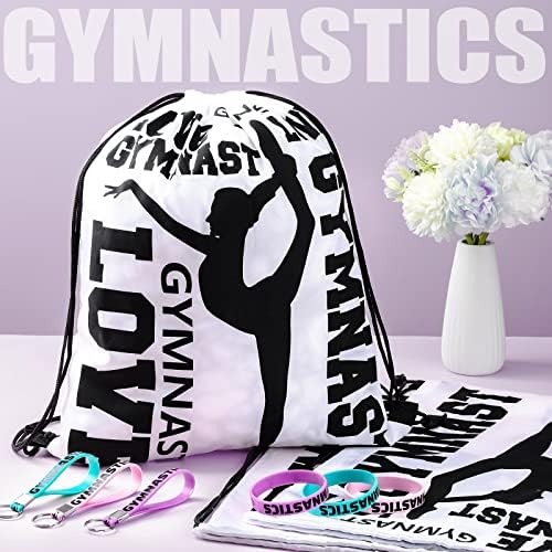 Sadnyy 32 Pcs Gymnastics Gift Set Drawstring Bag Keychain Bracelets
