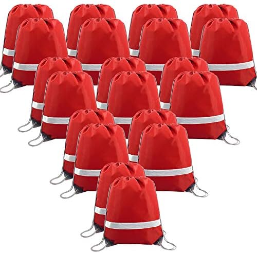 BeeGreen 20 Pieces Red Drawstring Backpacks with Reflective Strips
