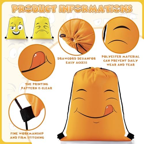 24 Pcs Emoticon Drawstring Backpack for Teens