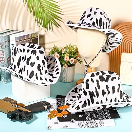 Zhanmai 12-Piece Cow Print Cowboy Hat and Bandana Set for Western Events