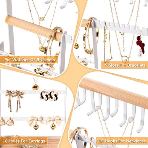 DreamGenius Jewelry Organizer Stand with 4 Tiers and Velvet Ring Holder