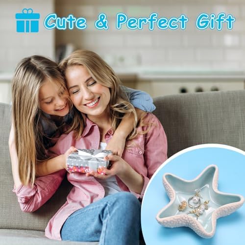 Cute Ceramic Jewelry Tray with Starfish Design Blue Conch