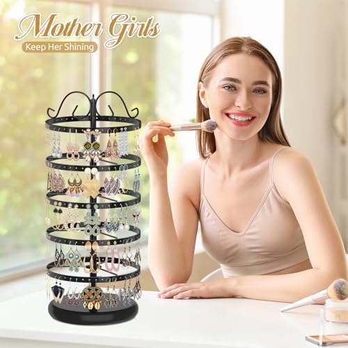 MODOWEY 5 Tiers Rotating Earring Holder Organizer Stand with 220 Holes
