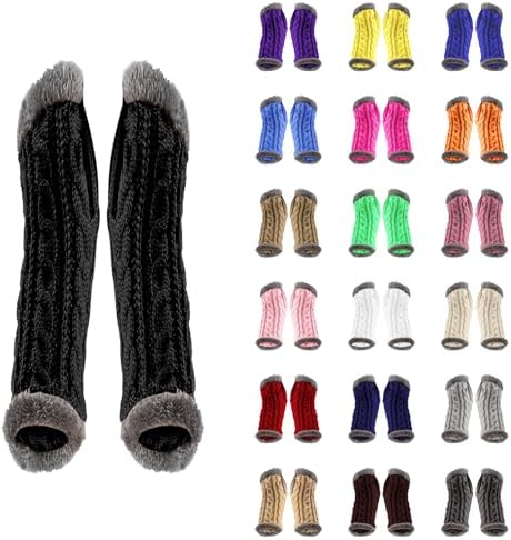 Furry Cuff Fingerless Winter Gloves with Thumb Hole