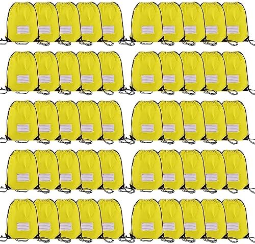 50 Pcs Yellow Drawstring Bags for Travel Gym Sport