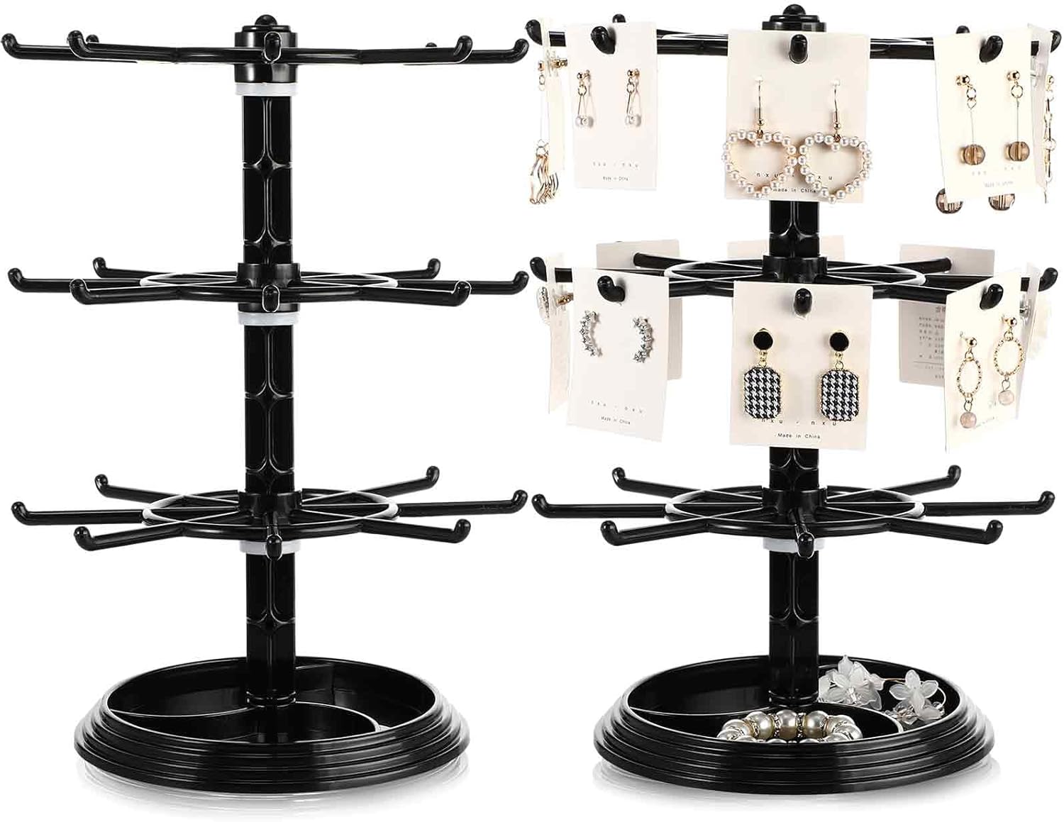 2 Pcs 3 Tier Rotating Jewelry Display Stand Plastic Spinning Rack for Vendors Events