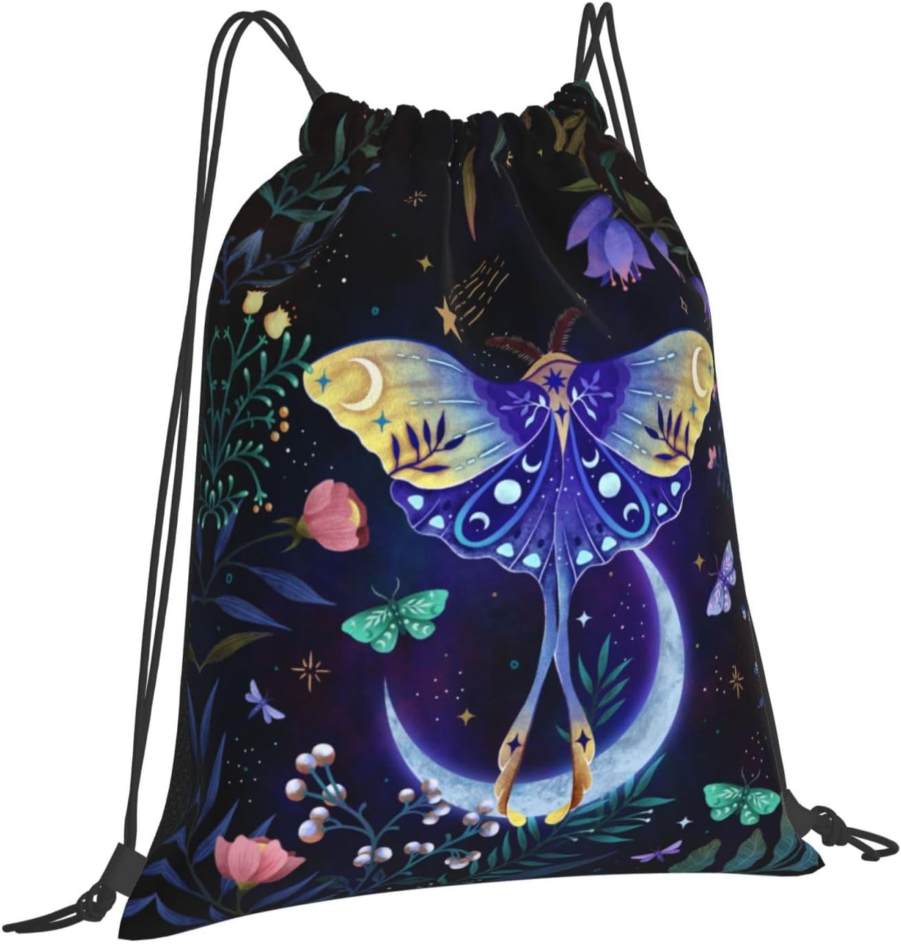 Moon-Moth Foldable Gym Bag Backpack with Drawstring for Shopping Sport Yoga Travel Swimming Beach